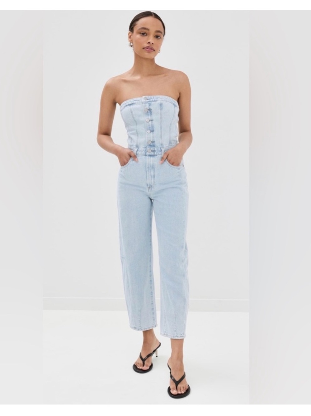 Pistola Light Blue Strapless Denim Jumpsuit